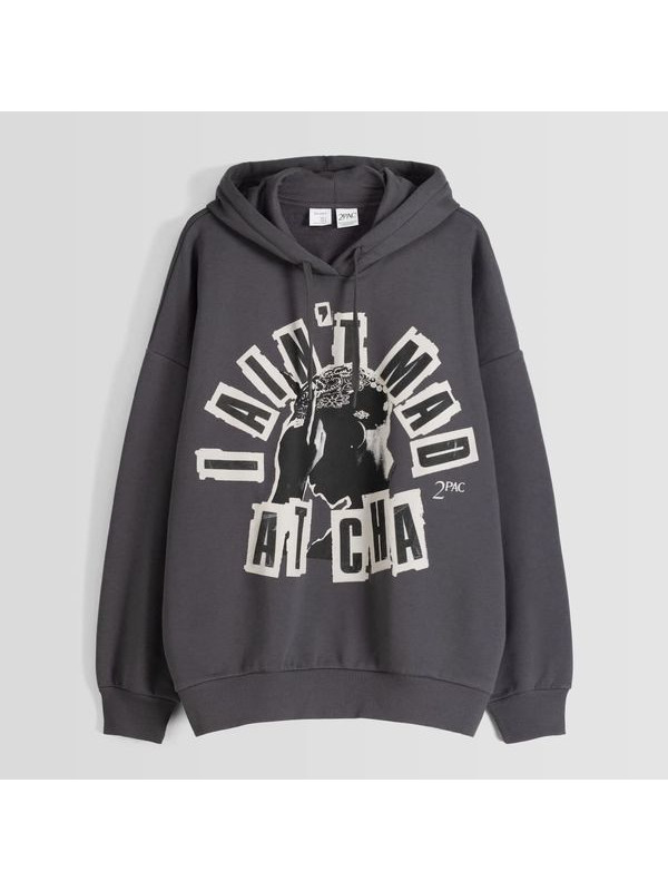 Худи Bershka Tupac Print, темно-серый
