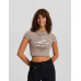 Топ Bershka Double-layer Short Sleeve With Stitching And Print, бежевый