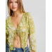 Блузка с рюшами Bershka Long Sleeve Chiffon With Print, мультиколор