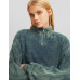 Свитшот Bershka Washed-effect Cropped, сине-зеленый
