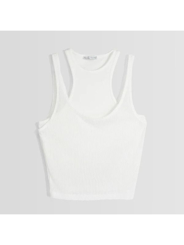 Двухслойный топ Bershka Ribbed, белый