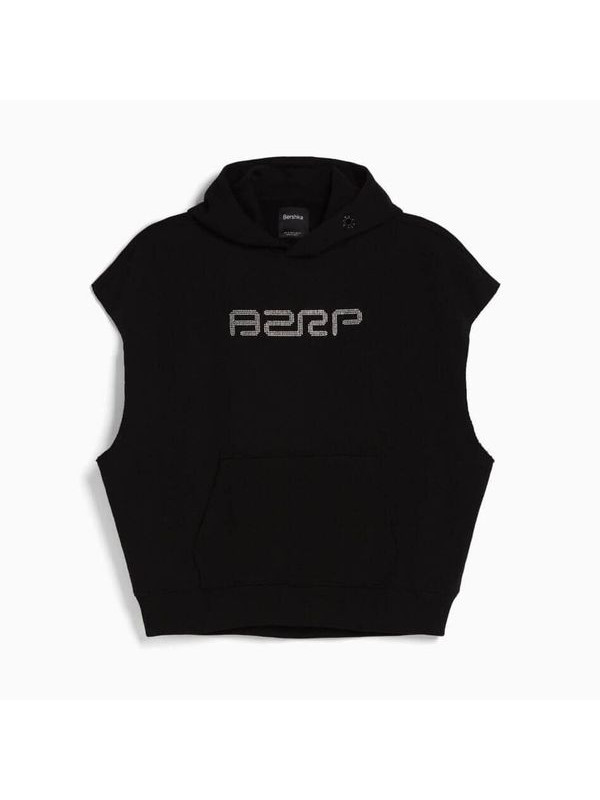 Худи Bershka Bizarrap Sleeveless With Rhinestones, черный