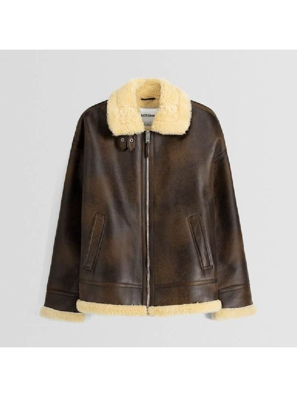 Куртка Bershka Faux leather Double-faced, коричневый Куртка Bershka Faux leather Double-faced, коричневый
