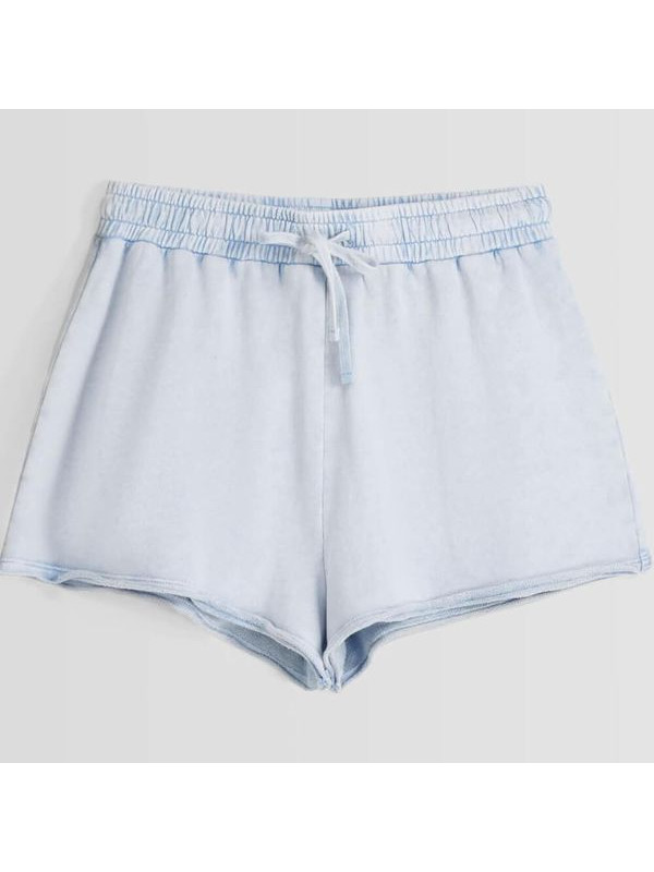Шорты Bershka Faded-Effect Plush, светло-синий Шорты Bershka Faded-Effect Plush, светло-синий