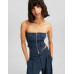 Топ Bershka Bandeau With Zip, темно-синий