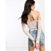 Белый корсетный топ с сетчатыми рукавами Bershka