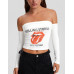 Топ Bershka The Rolling Stones Print Long Sleeve, белый Топ Bershka The Rolling Stones Print Long Sleeve, белый
