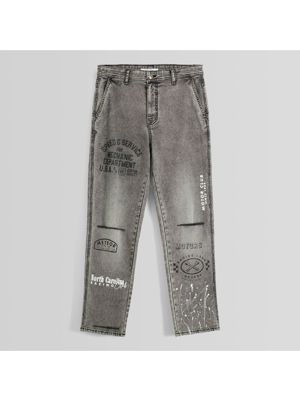 Джинсы Bershka Cotton With Paint Splatter Print, темно-серый