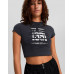 Топ Bershka Double-layer Short Sleeve With Stitching And Print, темно-серый