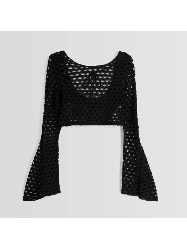 Топ Bershka Cropped With Flared Sleeves, черный