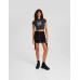 Топ Bershka Double-layer Short Sleeve With Stitching And Print, темно-серый