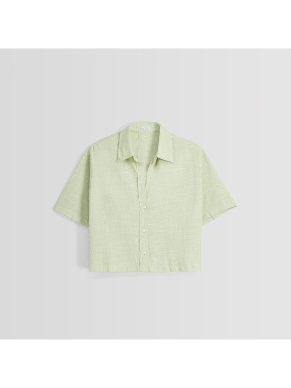 Рубашка Bershka Short Sleeve Textured Rustic, хаки