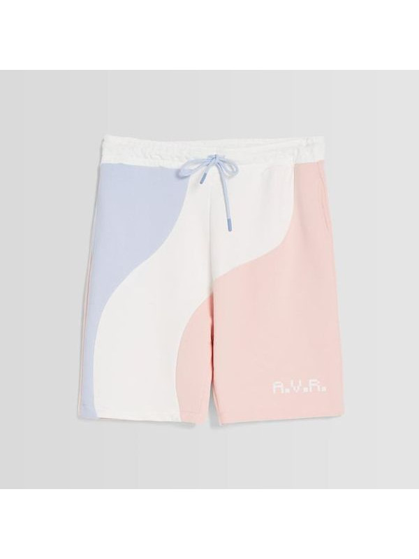 Шорты Bershka Colour Block Bermuda, розовый/белый/голубой Шорты Bershka Colour Block Bermuda, розовый/белый/голубой