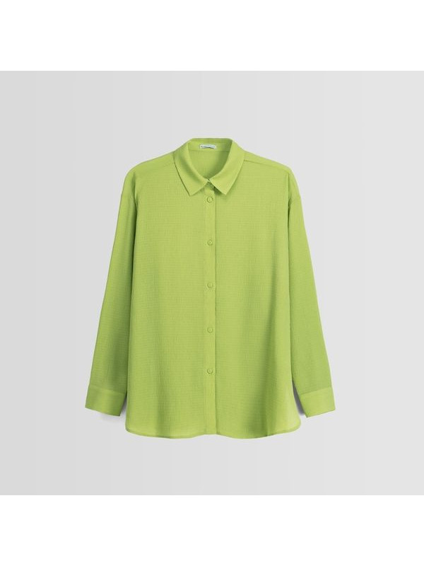 Рубашка Bershka Long Sleeve Oversize Crepe, зеленый