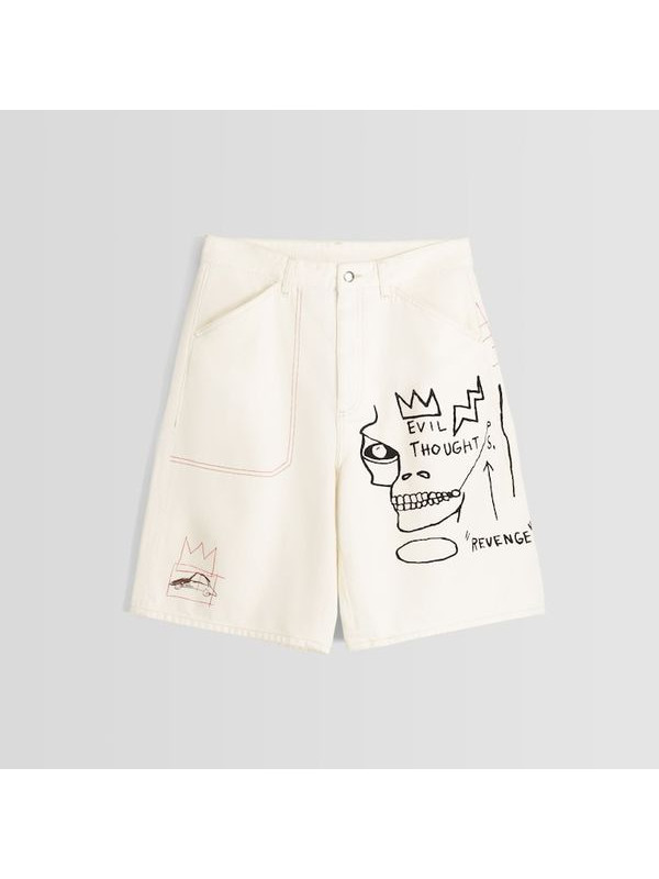 Шорты Bershka Printed Twill Jean-michel Basquiat Bermuda, кремовый