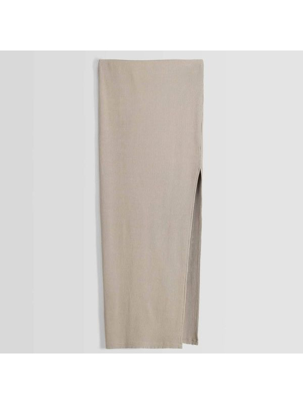 Юбка Bershka Faded-Effect Ribbed Midi, серый