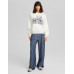 Свитшот Bershka Printed With Polo Collar, белый