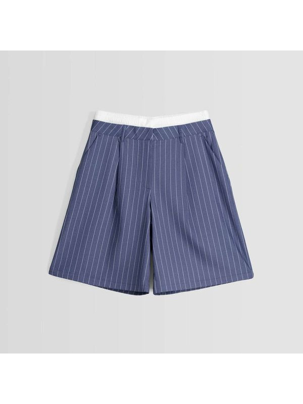 Шорты Bershka Tailored Striped Bermuda With Underwear, синий/белый