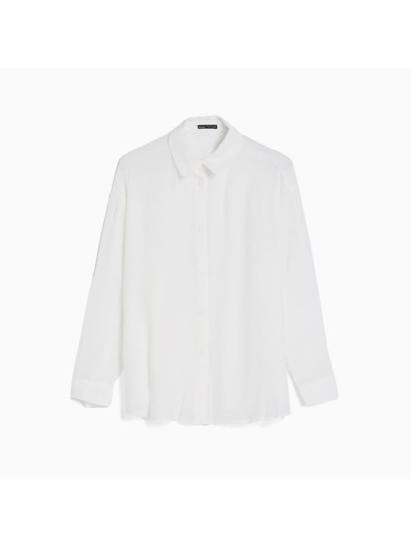 Рубашка Bershka Long Sleeve Oversize Crepe, белый