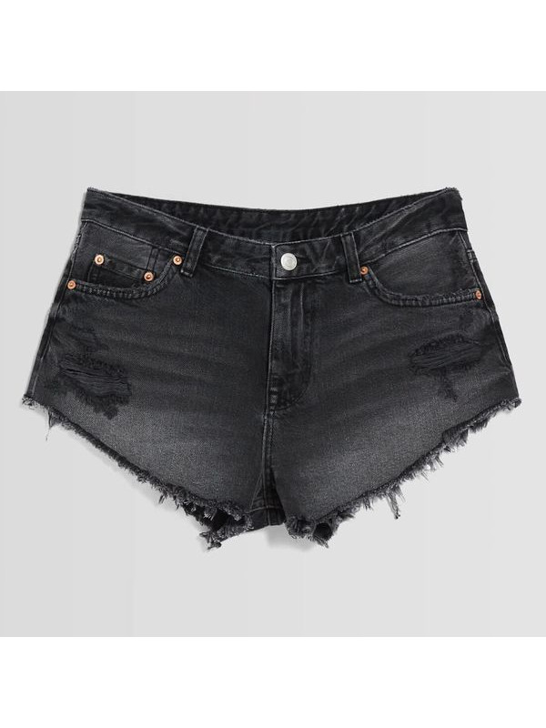 Шорты Bershka Vintage Denim With Rips, черный