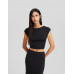 Топ Bershka Short Sleeve Open Back Nylon Blend, черный