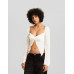 Блузка с длинными рукавами Bershka Cropped With Chiffon Detail, белый
