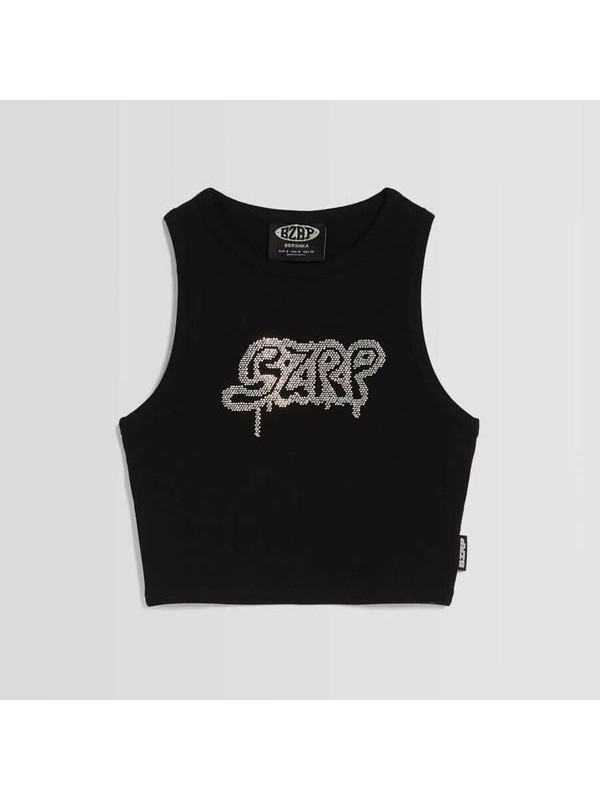 Топ Bershka Bizarrap Sleeveless Rhinestone, черный