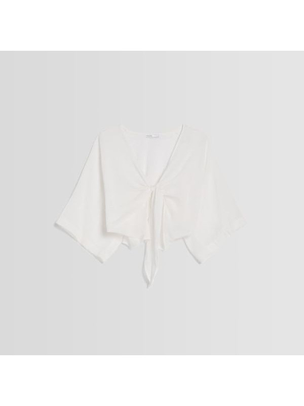 Рубашка Bershka Short Sleeve Rustic, белый