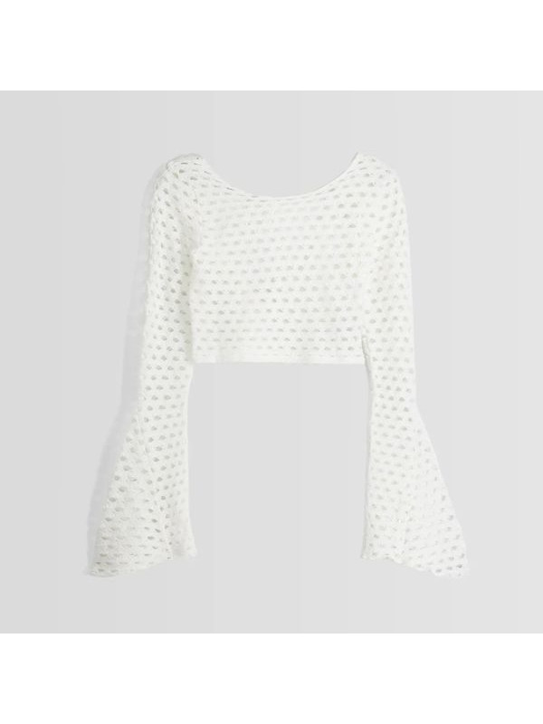 Топ Bershka Cropped With Flared Sleeves, белый