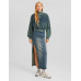 Свитшот Bershka Washed-effect Cropped, сине-зеленый