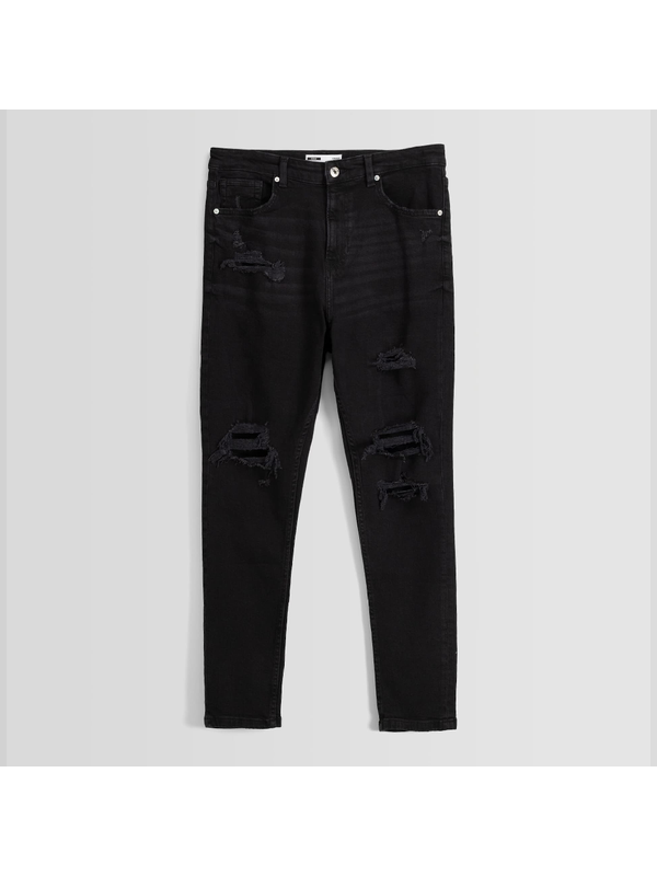 Джинсы Bershka Ripped Carrot Fit, черный