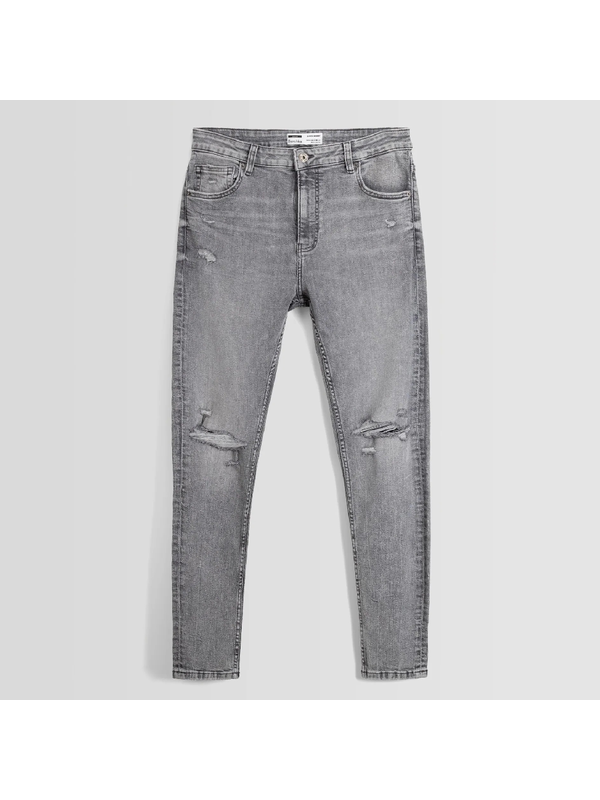 Джинсы Bershka Ripped Skinny, темно-серый