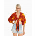 Рубашка Bershka Rustic Kimono-effect With Knot, оранжевый/желтый