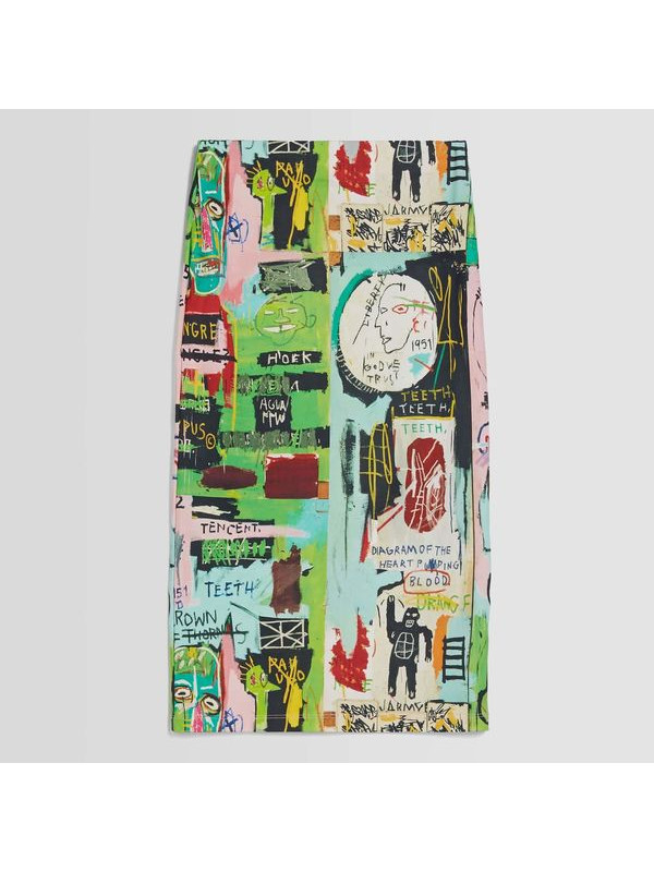 Юбка Bershka Jean-Michel Basquiat Print Midi, розовый/мультиколор