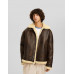 Куртка Bershka Faux leather Double-faced, коричневый