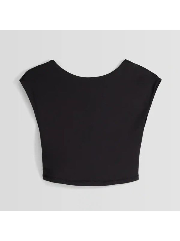 Топ Bershka Short Sleeve Open Back Nylon Blend, черный