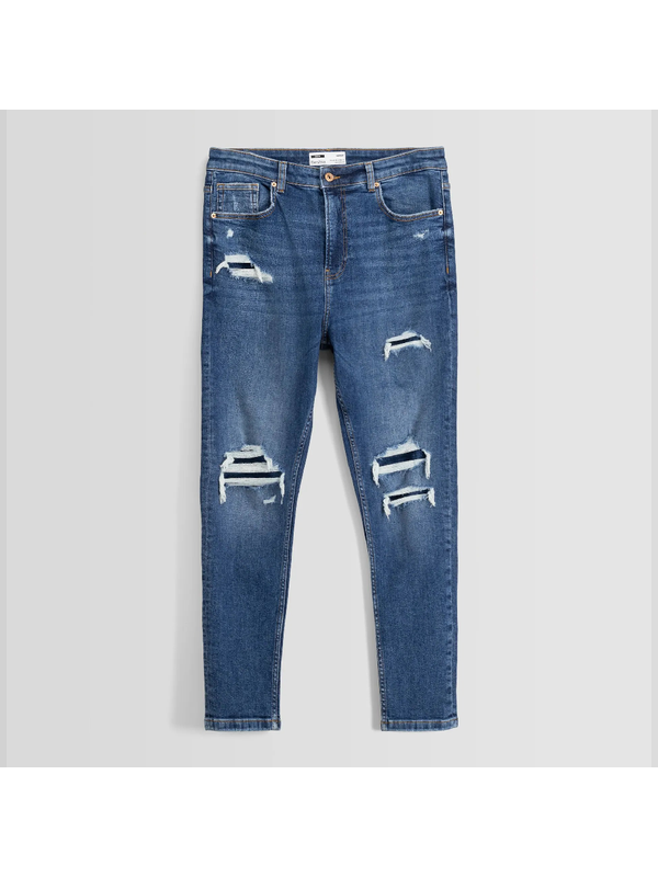 Джинсы Bershka Ripped Carrot Fit, синий