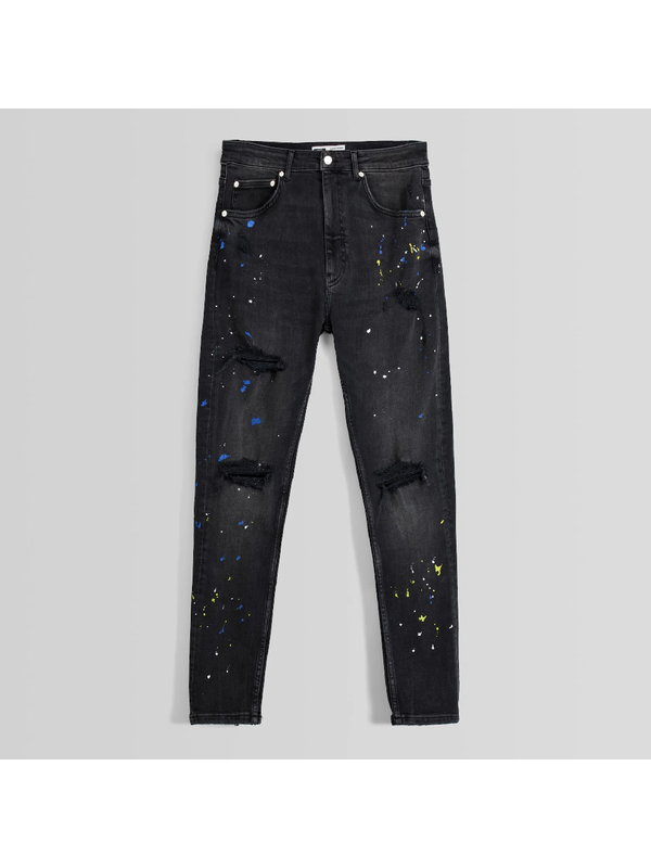 Джинсы Bershka Ripped Super Skinny With Paint Splatter, черный