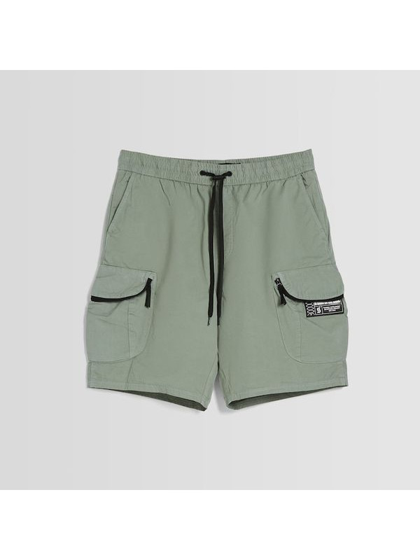 Шорты Bershka Cotton Cargo Bermuda, хаки Шорты Bershka Cotton Cargo Bermuda, хаки