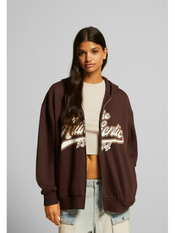 Толстовка на молнии Bershka, темно коричневый