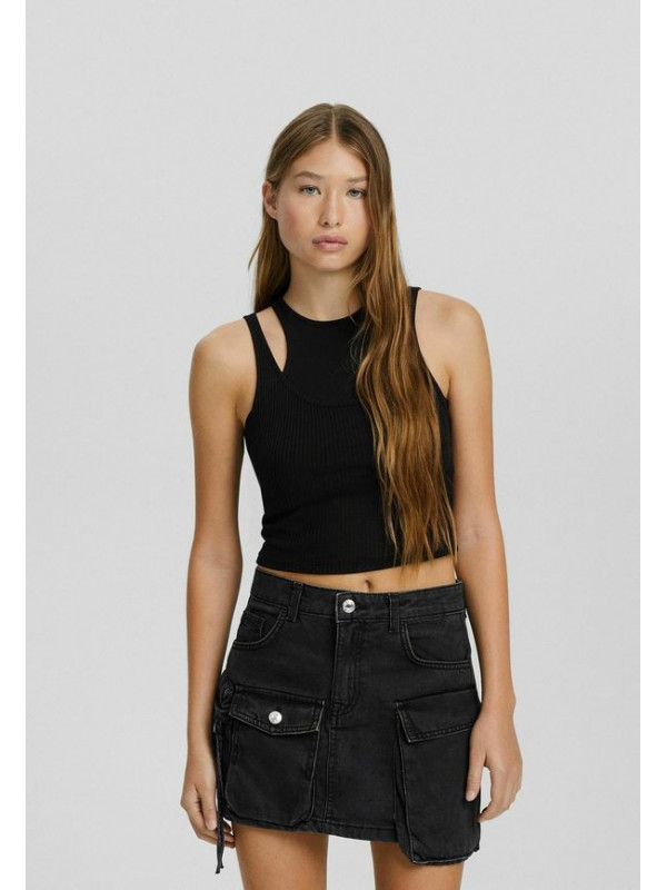 Мини-юбка Bershka, черный