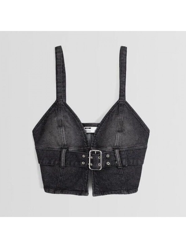 Джинсовый топ на бретельках Bershka With Buckle, черный