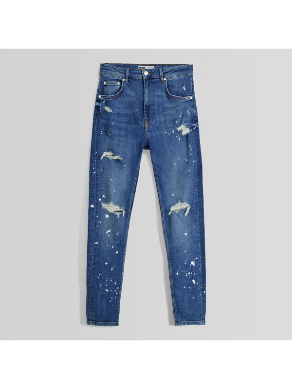 Джинсы Bershka Ripped Super Skinny With Paint Splatter, синий