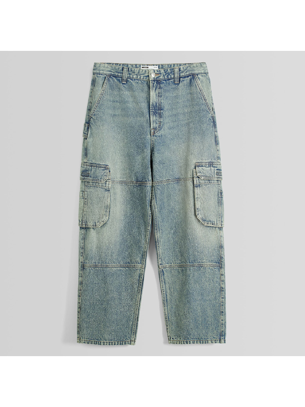 Джинсы Bershka Faded-effect Skater Fit Cargo, синий