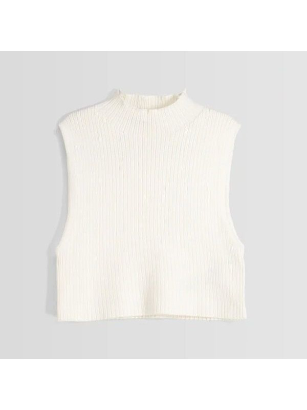 Вязаный топ с воротником-стойкой Bershka Sleeveless, белый
