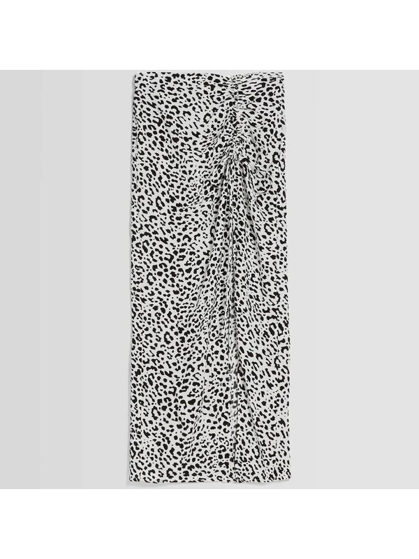 Юбка Bershka Floral Print Midi Skirt, черно-белый