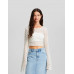 Топ Bershka Cropped With Flared Sleeves, белый