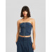 Топ Bershka Bandeau With Zip, темно-синий