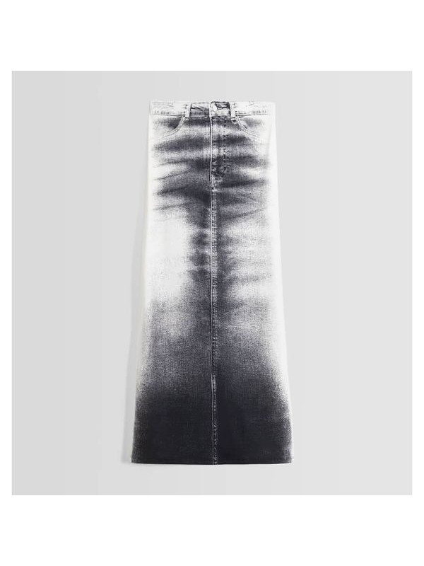 Юбка Bershka Faded-Effect Midi, черно-белый