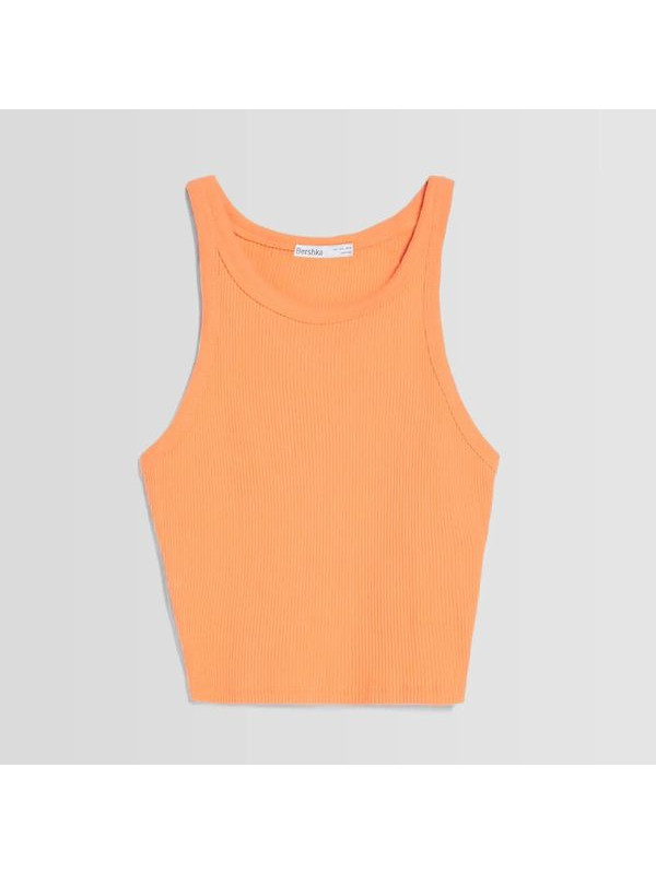 Топ Bershka Sleeveless Ribbed, оранжевый